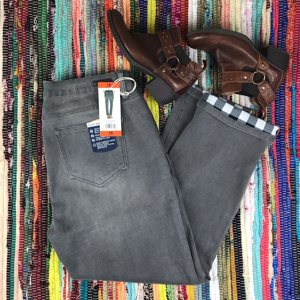 Weatherproof Slim Straight Fleece Grey Jeans